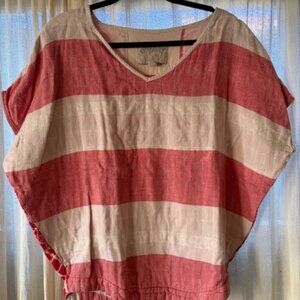 Ace & Jig Shirt Womens S/P Red White V Neck Dolman Striped Woven Boho